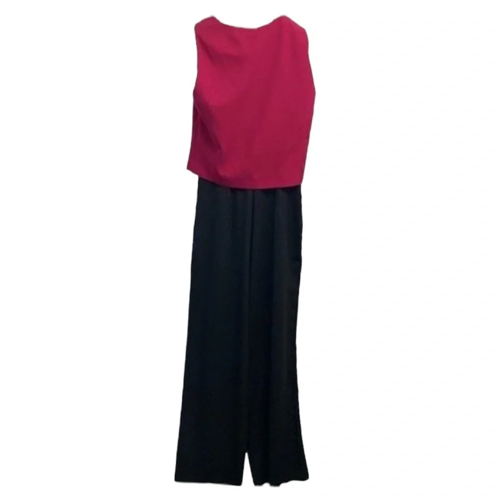 Linea Moda Jumpsuit Size 4 Multicolor Sleeveless‎ Pleated Neck Elegant Chic New